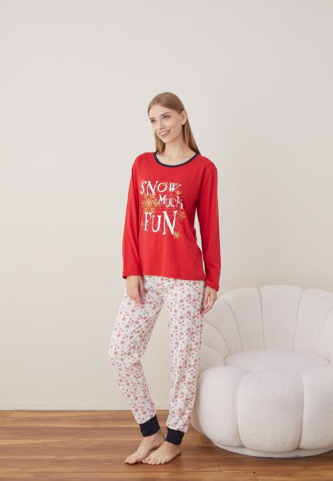 Pijama Dama Craciun " SNOW MUCH FUN " ,maneca lunga ,pantaloni lungi,Engros